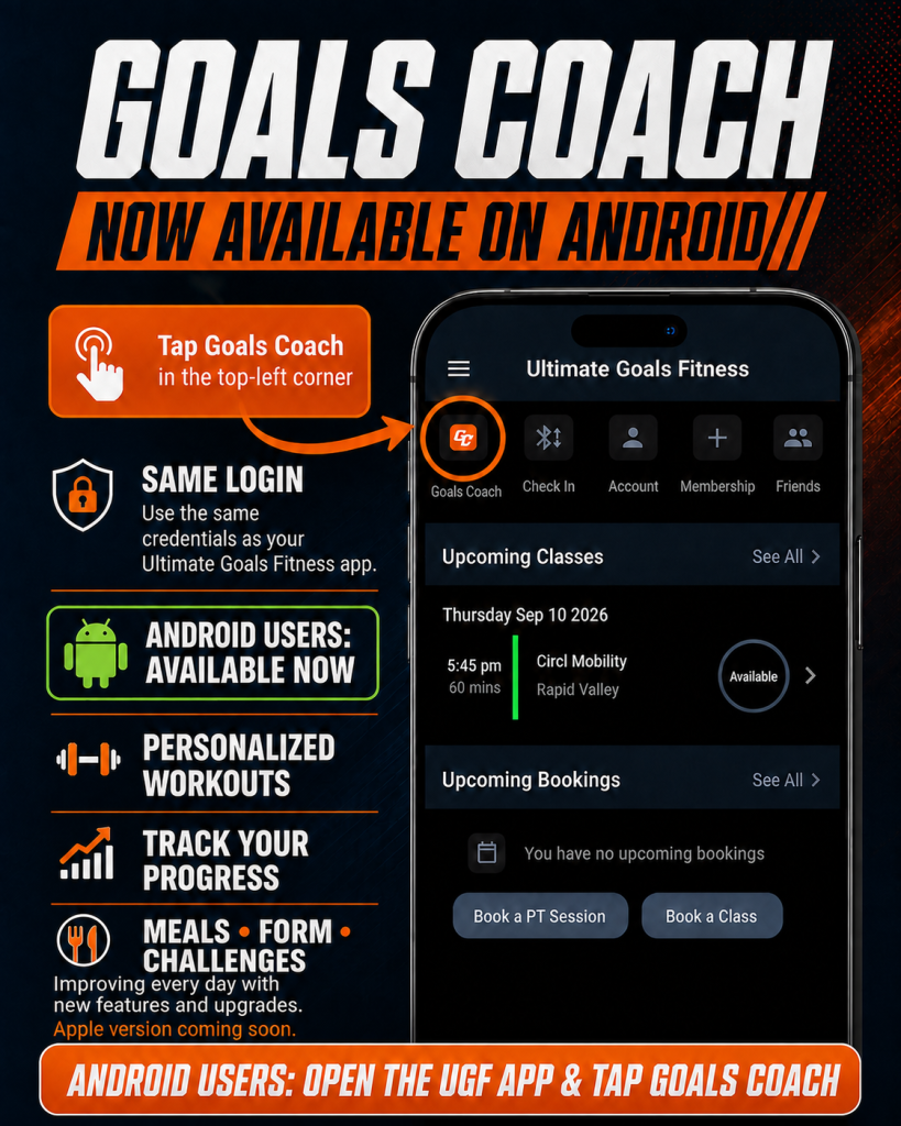 Goals Coach available in the Ultimate Goals Fitness Android app, with Apple access coming soon.